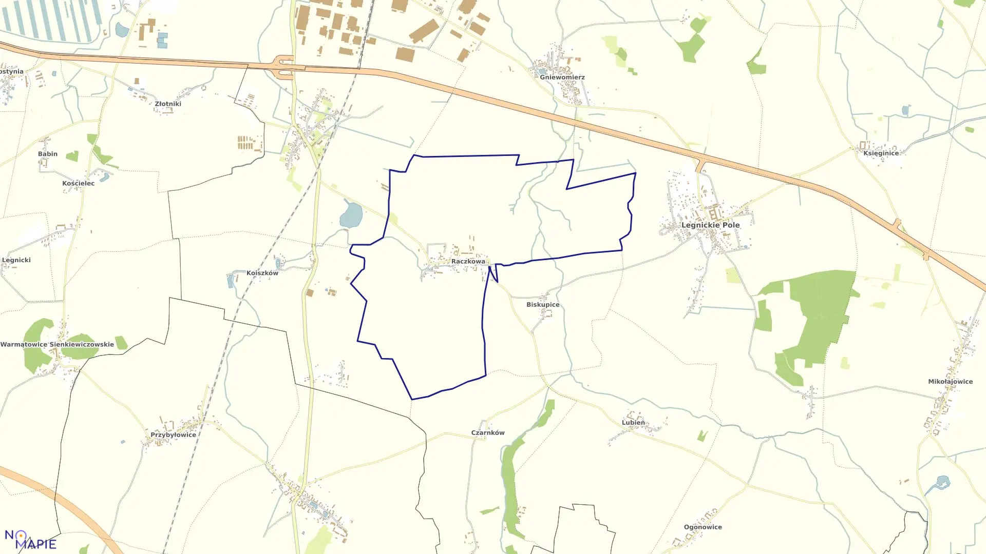 Mapa obrębu RACZKOWA w gminie Legnickie Pole